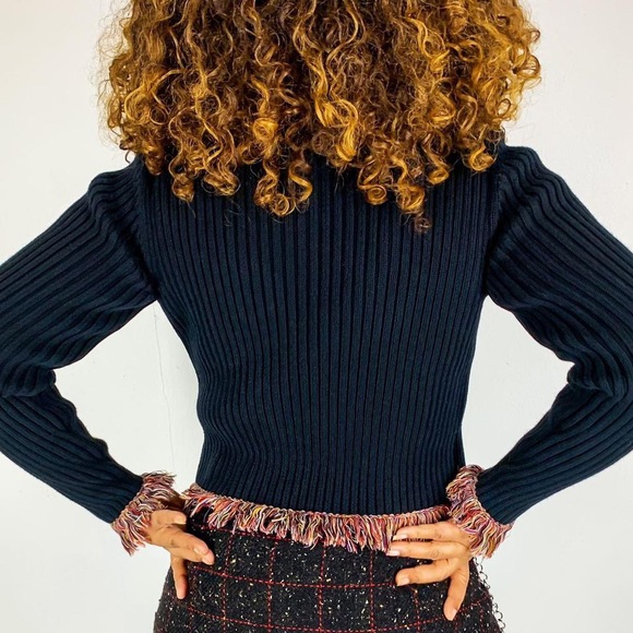 Y2K CROPPED RIBBED TIE FRONT RAINBOW FRINGE CARDIGAN SIZE MEDIUM - Picture 3 of 5